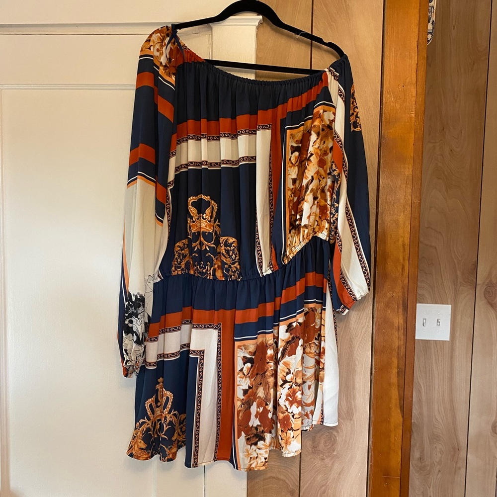 NWOT off the shoulder scarf dress